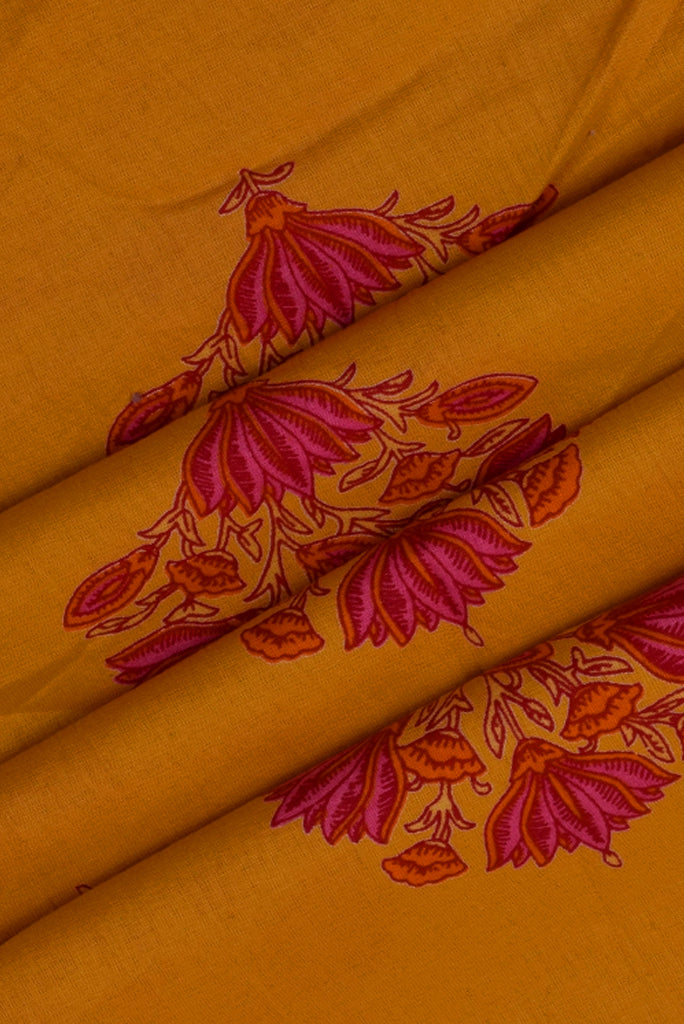 Yellow Flower Printed Cotton Fabric