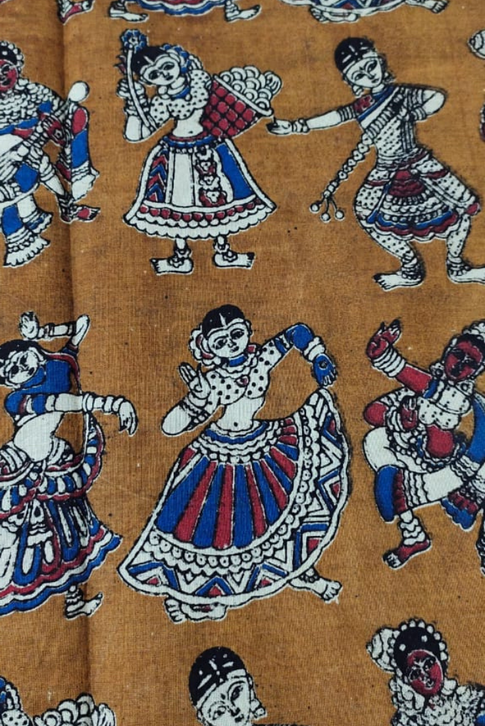 Brown Dancing Girl Print Kalamkari Fabric