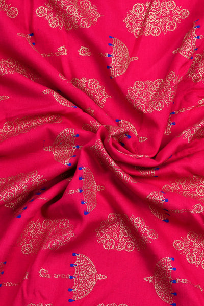 Pink Umbrella & Leaf Printed Cotton Screen Print Fabric