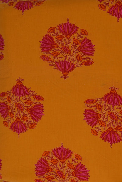 Yellow Flower Printed Cotton Fabric