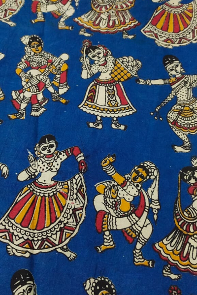 Blue Dancing Girl Print Kalamkari Fabric