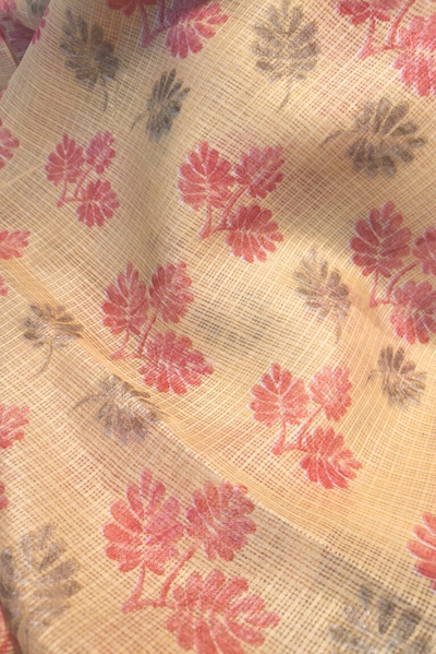 Yellow Flower with leaves Print Kota Doria Fabric