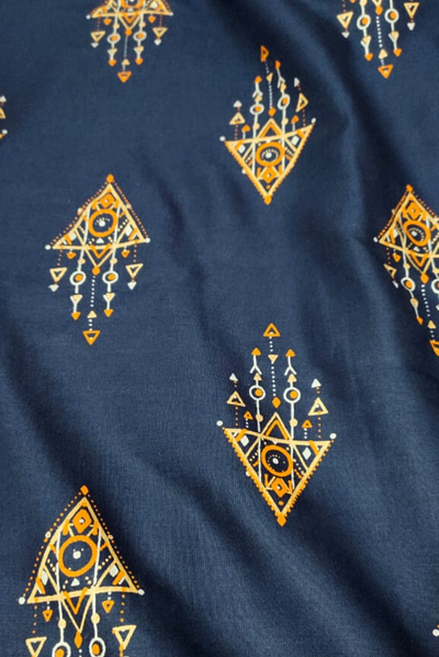 Navy Blue Kite Print Rayon Fabric