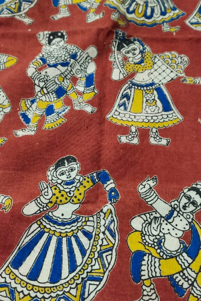 Red Dancing Girl Print Kalamkari Fabric