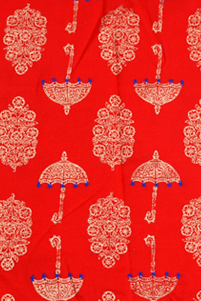 Orange Umbrella Print Screen Cotton Printed Fabric