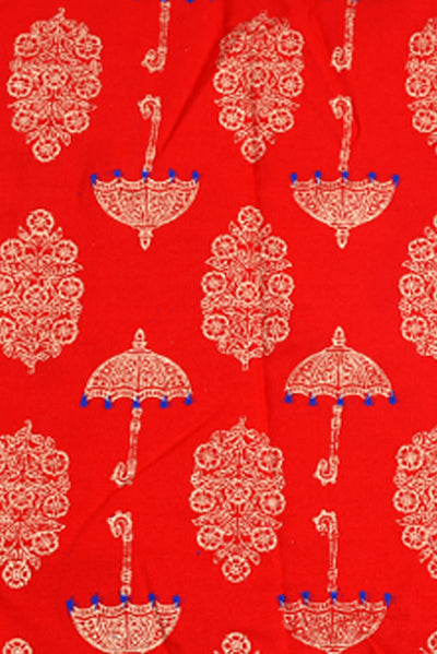 Orange Umbrella Printed Cotton Screen Print Fabric
