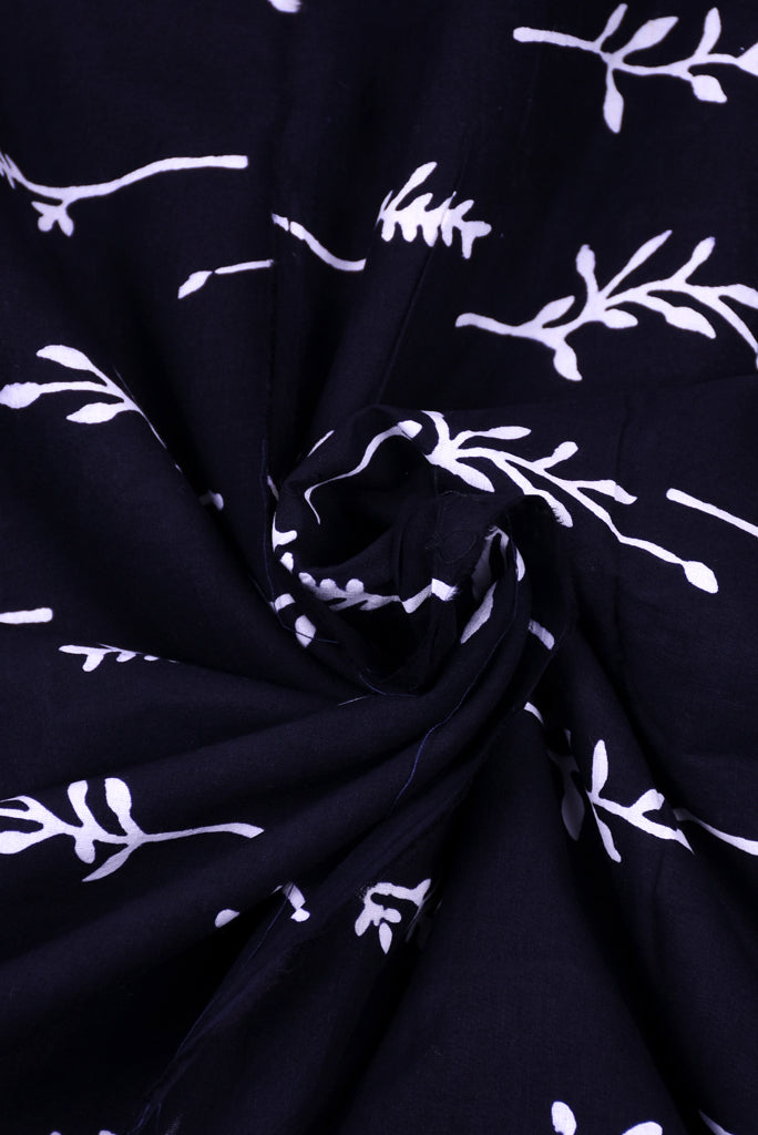 Black Leaf Print Handblock Fabric