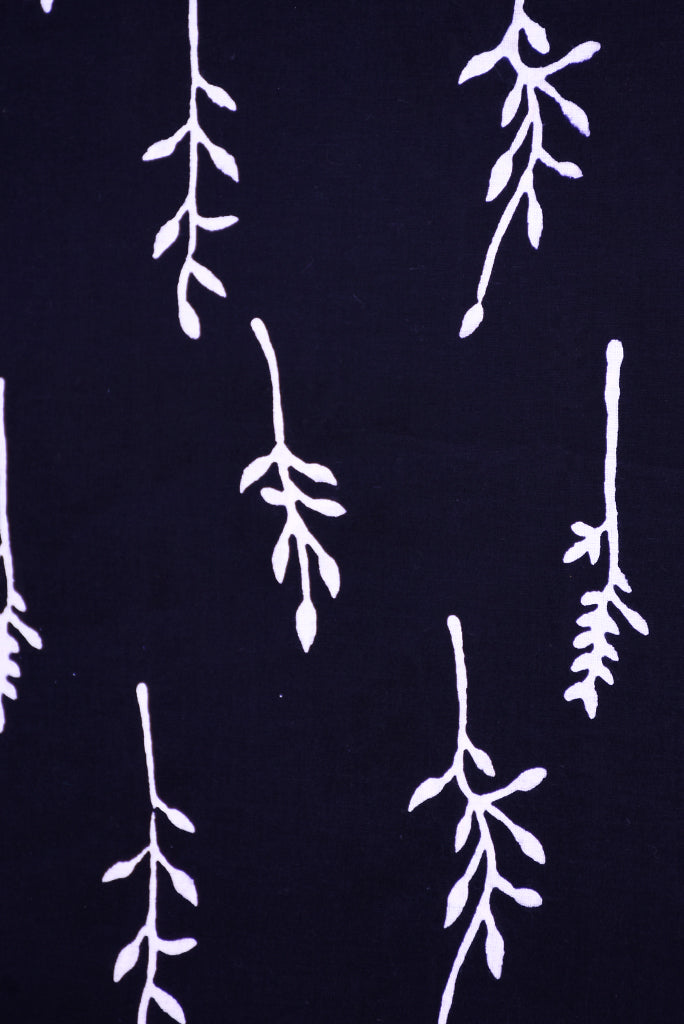 Black Leaf Print Handblock Fabric