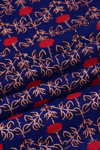 Blue Floral Print Screen Cotton Printed Fabric