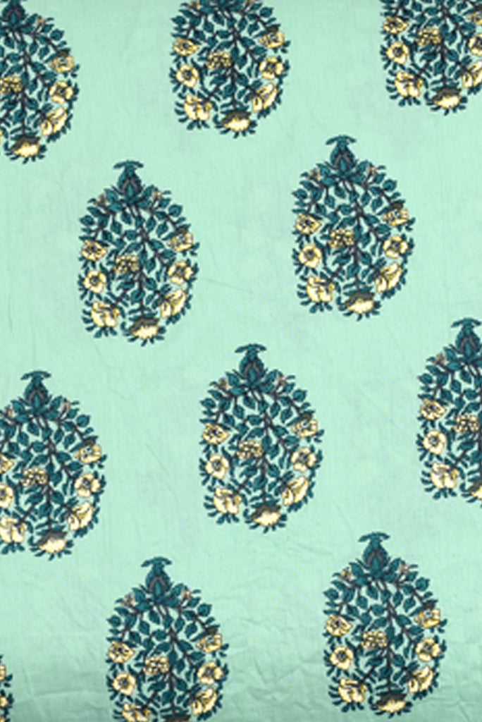 Aqua Tree Print Screen Cotton Printed Fabric