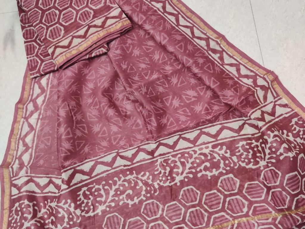 Dark Pink Abstract Print Chanderi Silk Unstitched Suit Set with Chanderi Silk Dupatta