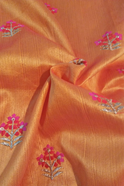 Brick Colour with Golden Butti Jaquard Silk Fabric