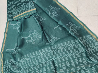 Green Tree Print Chanderi Silk Unstitched Suit Set with Chanderi Silk Dupatta