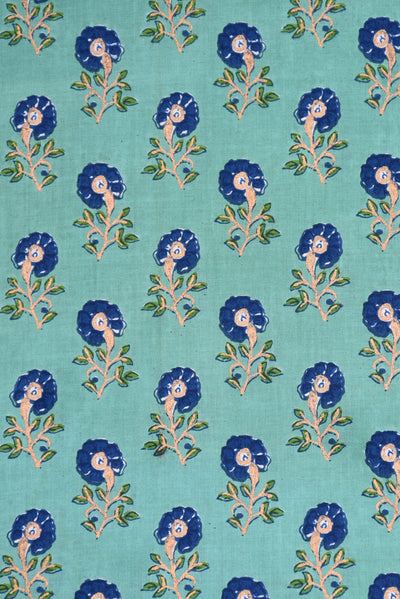 Navy Blue Tree Print Screen Cotton Printed Fabric