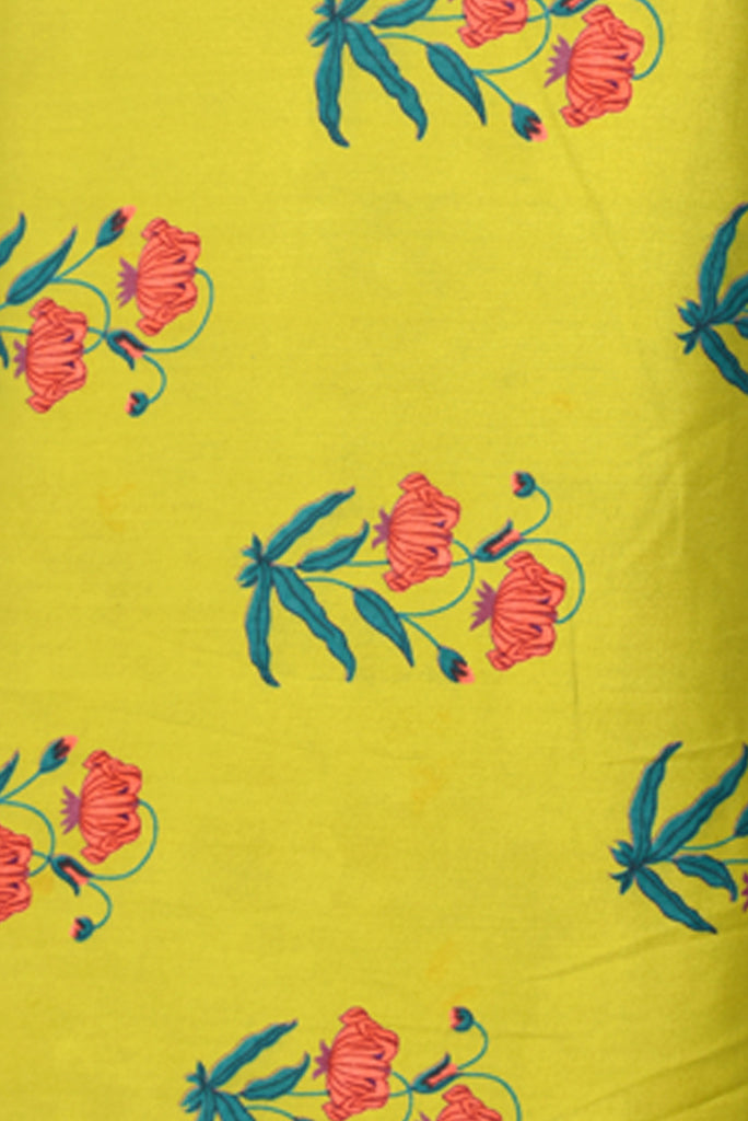 Yellow Flower Print Screen Cotton Printed Fabric