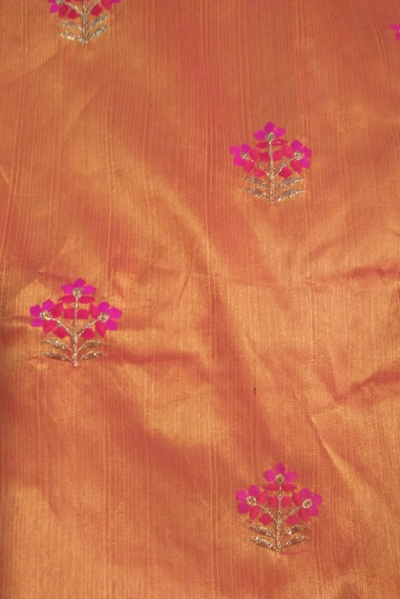 Brick Colour with Golden Butti Jaquard Silk Fabric
