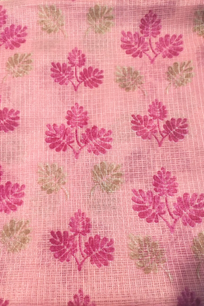 Pink Flower Print Kota Doria Fabric