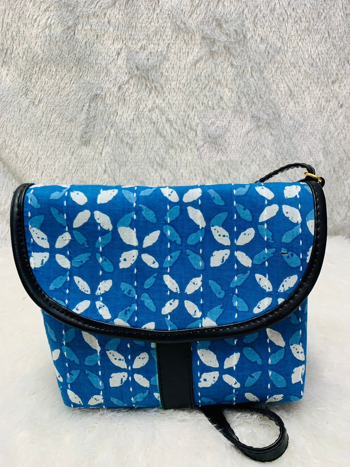 Blue Flower Handblock Print Cotton Handbag