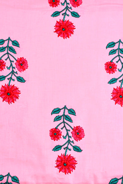 Pink Flower Printed Cotton Screen Print Fabric