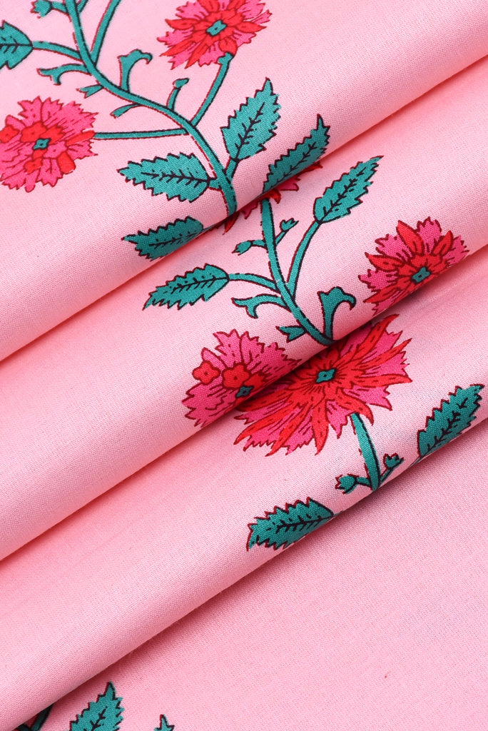 Pink Flower Printed Cotton Screen Print Fabric
