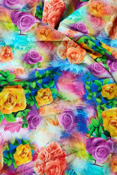 Multi Color Flower Print Digital Crepe Fabric