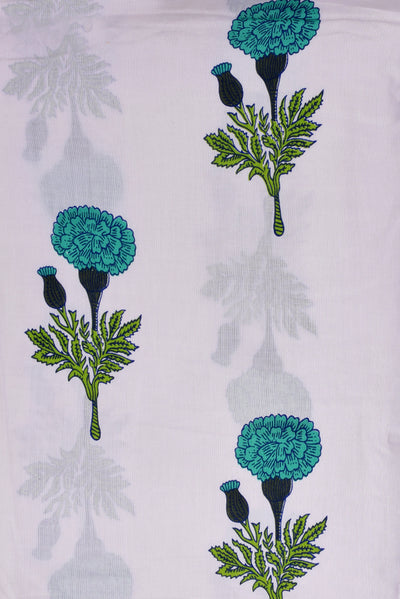 White Flower Rayon Fabric