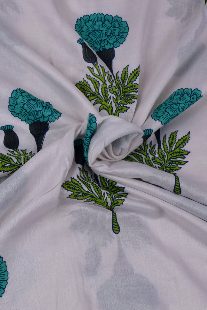 White Flower Rayon Fabric