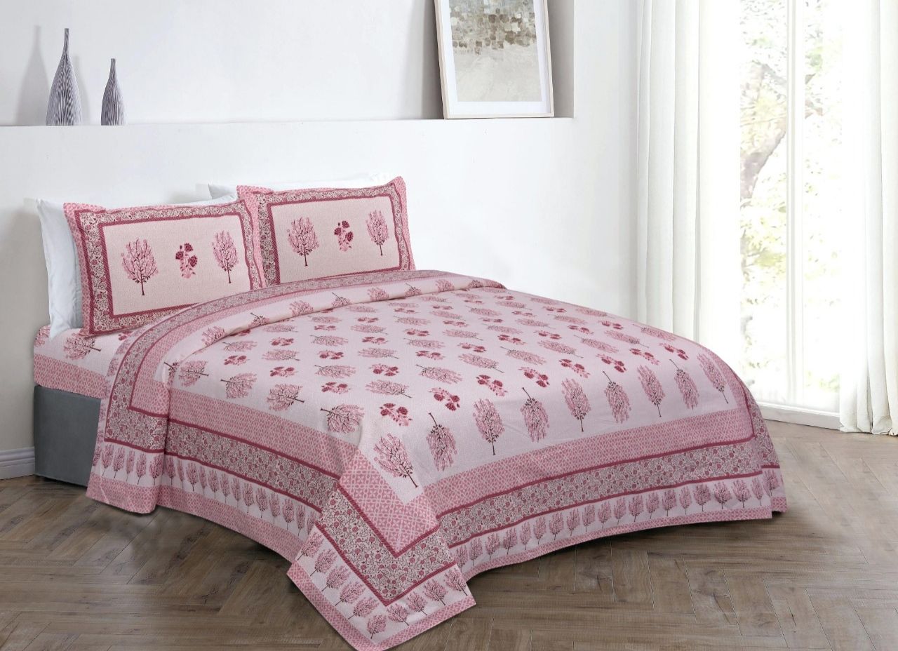 Beautiful Pink Tree Print King Size Cotton Bed Sheet