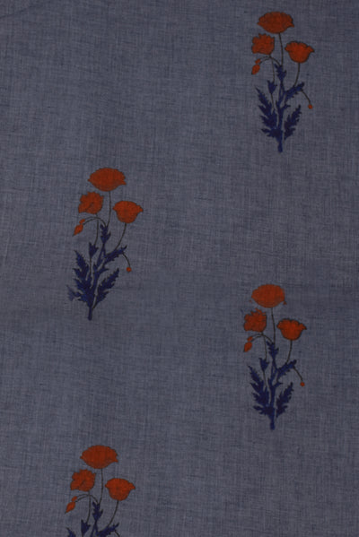 Grey Flower Printed Rayon Fabric