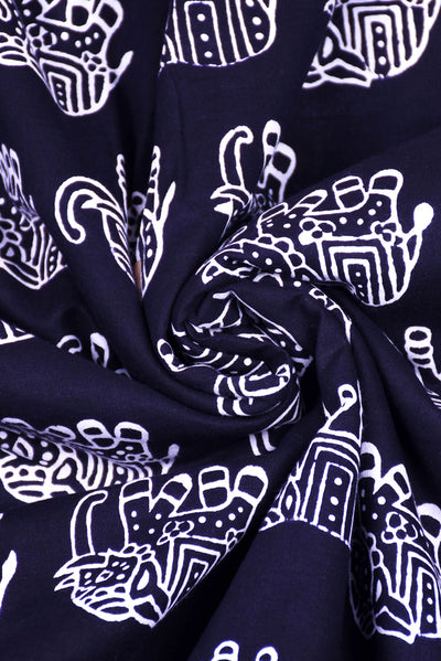 Black Elephant Print Handblock Fabric