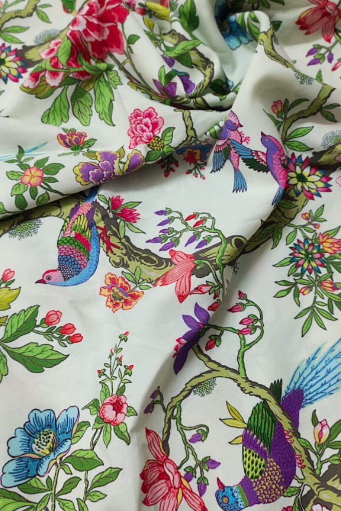 Multi Color Bird Print Digital Crepe Fabric