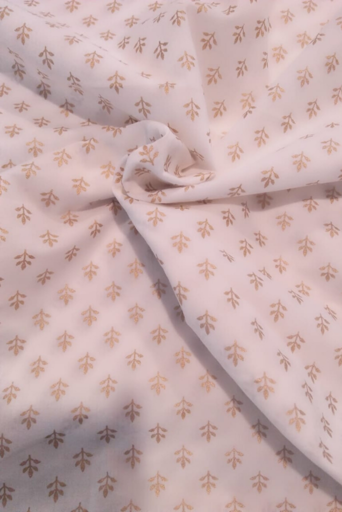 White  Gold Butti Print Cotton Fabric