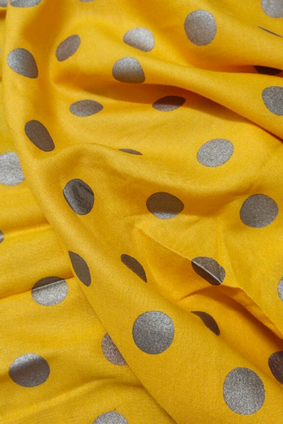 Yellow Gold Polka Print Rayon Fabric