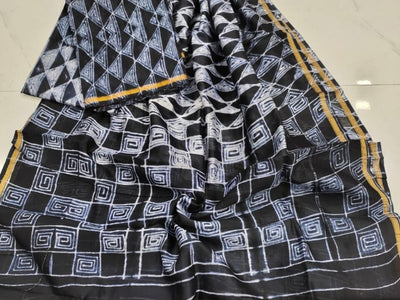 Black Abstract Print Chanderi Silk Unstitched Suit Set with Chanderi Silk Dupatta