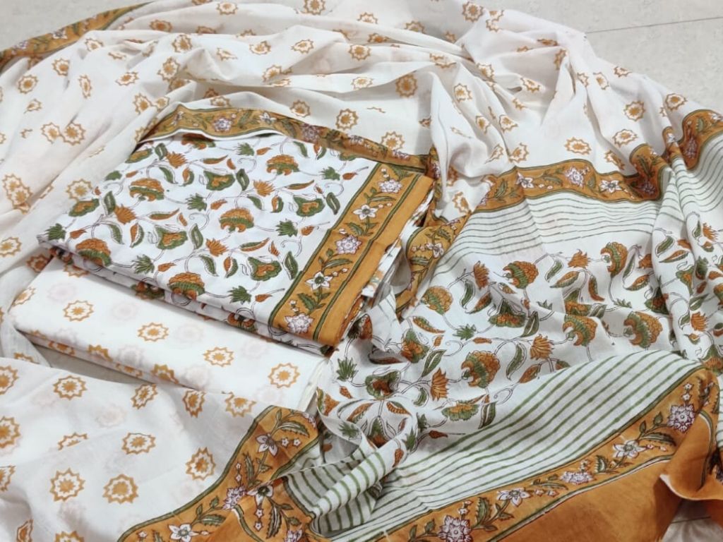 Brown Flower Print Cotton Suit Set with Cotton Duppatta