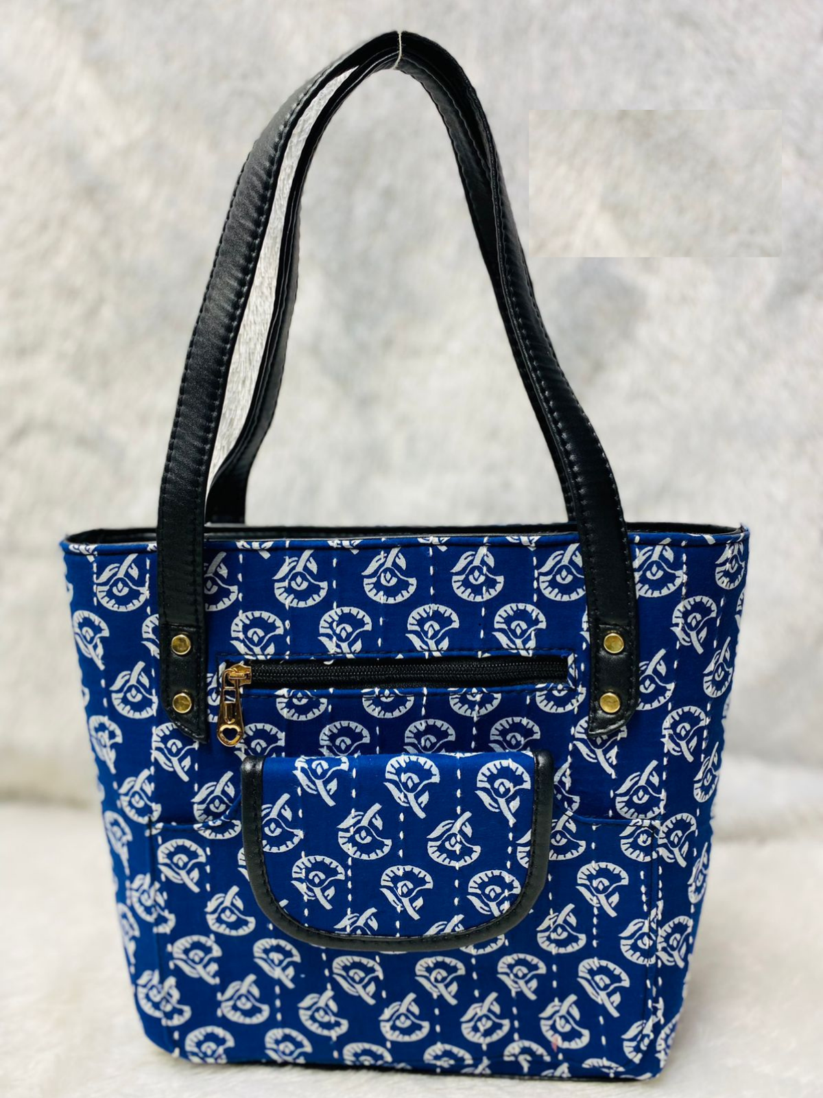 Blue Flower Handblock Printed Cotton Handbag