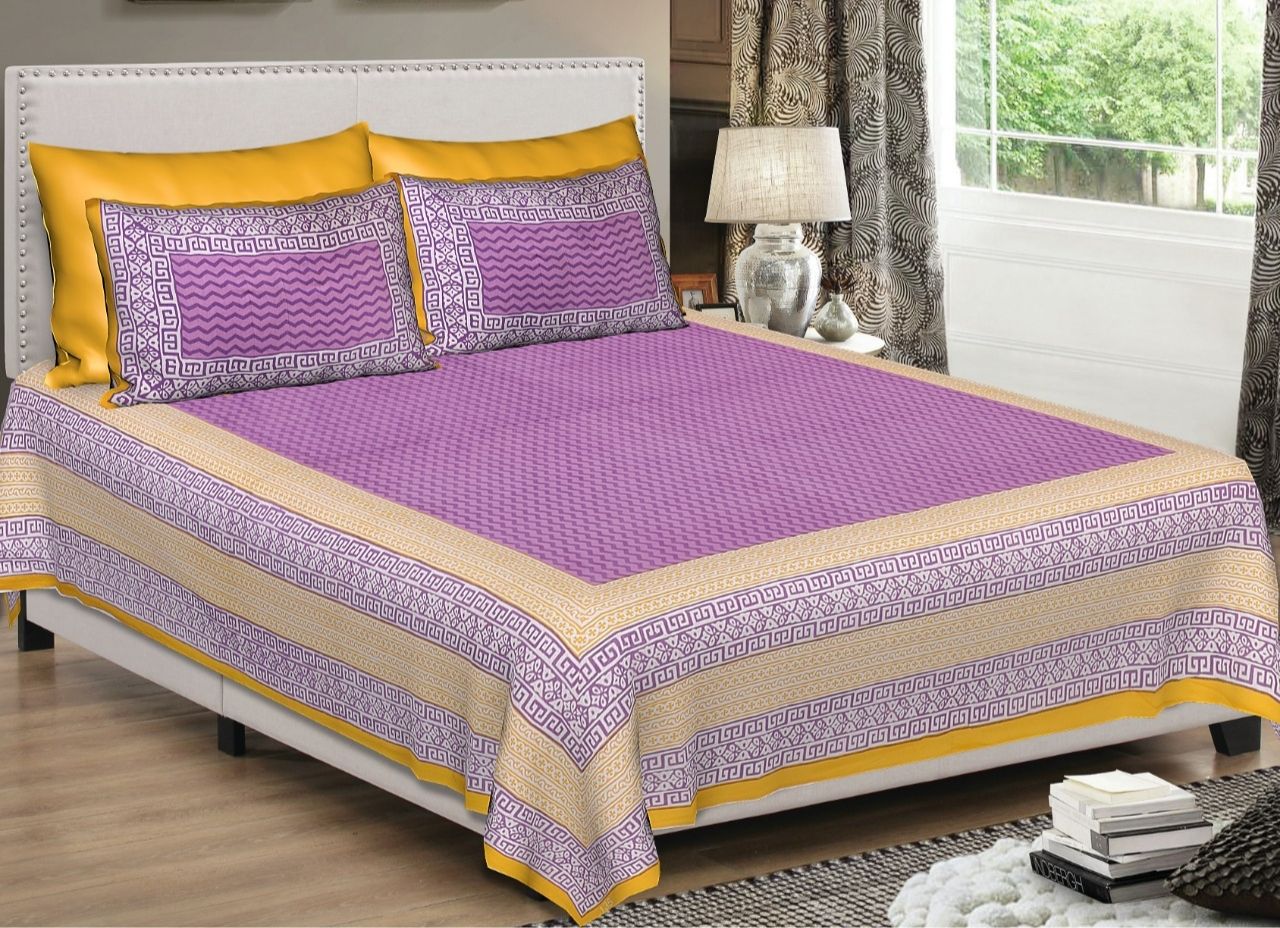 Violet Abstract Print King Size Cotton Bed Sheet