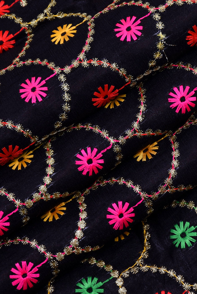 Black Flower Print Embroidery Fabric