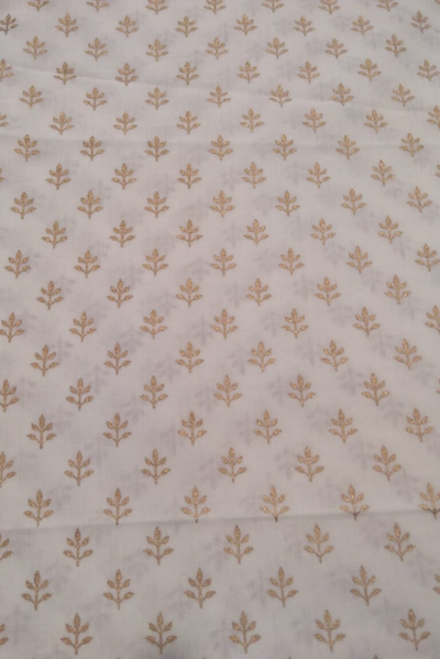 White  Gold Butti Print Cotton Fabric