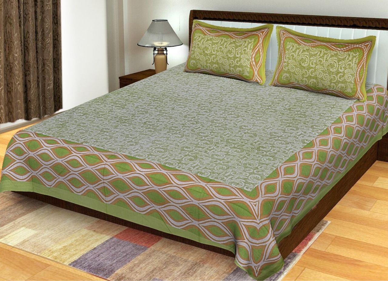 Green Abstract Print King Size Cotton Bed Sheet