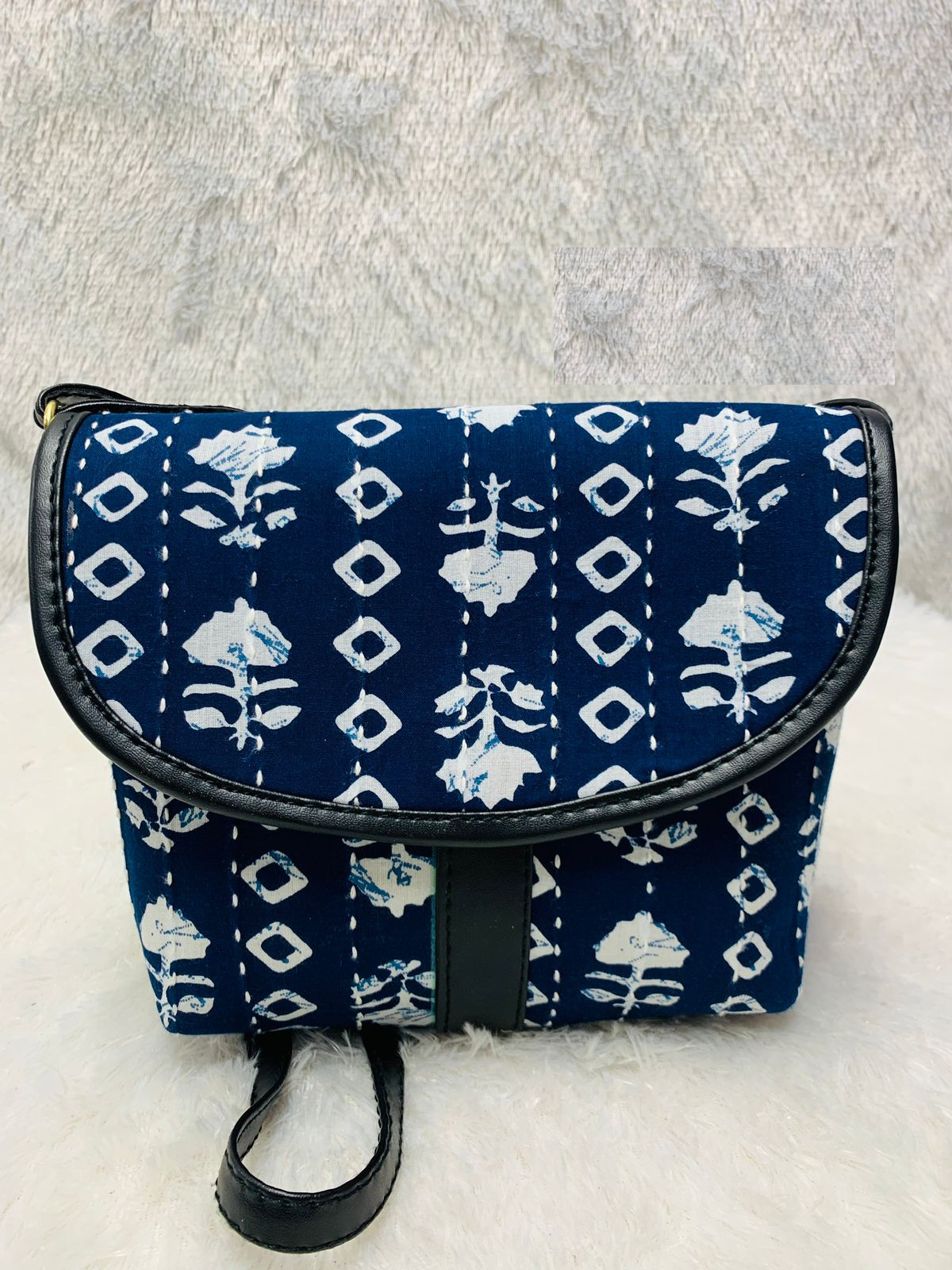 Blue Flower Handblock Print Cotton Handbag