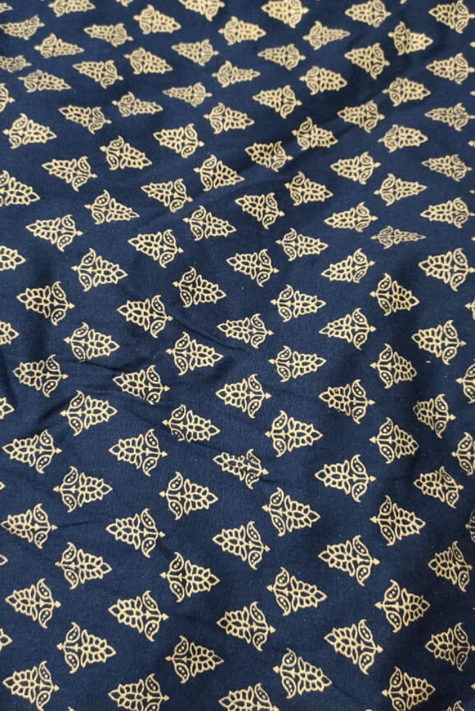 Navy Blue Gold Print Rayon Fabric