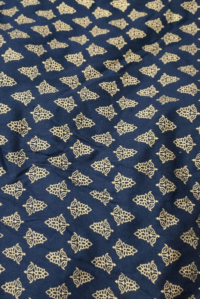 Navy Blue Gold Print Rayon Fabric