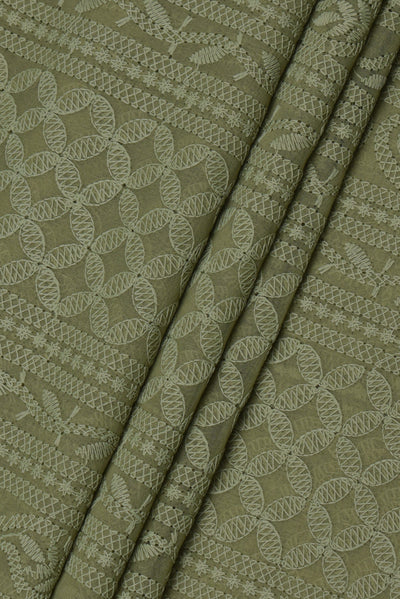 Green Butta Print Lucknawi Kashida Work Georgette Fabric