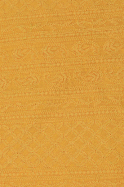 Yellow Lucknawi Kashida Work Georgette Fabric