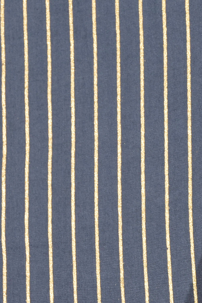 Grey Gold Stripes Print Rayon Fabric