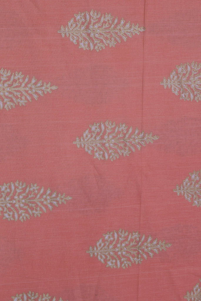 Peach Gold Leaf Print Rayon Fabric