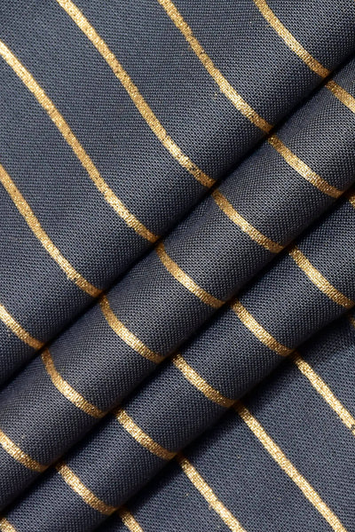 Grey Gold Stripes Print Rayon Fabric