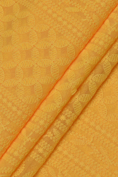 Yellow Lucknawi Kashida Work Georgette Fabric