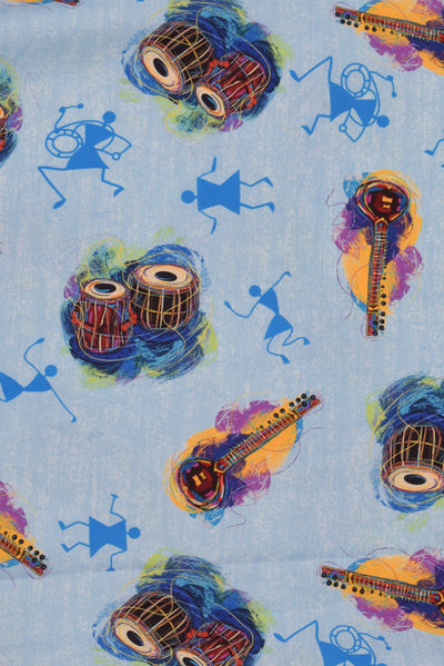 Musical Instruments Print Digital Crepe Fabric